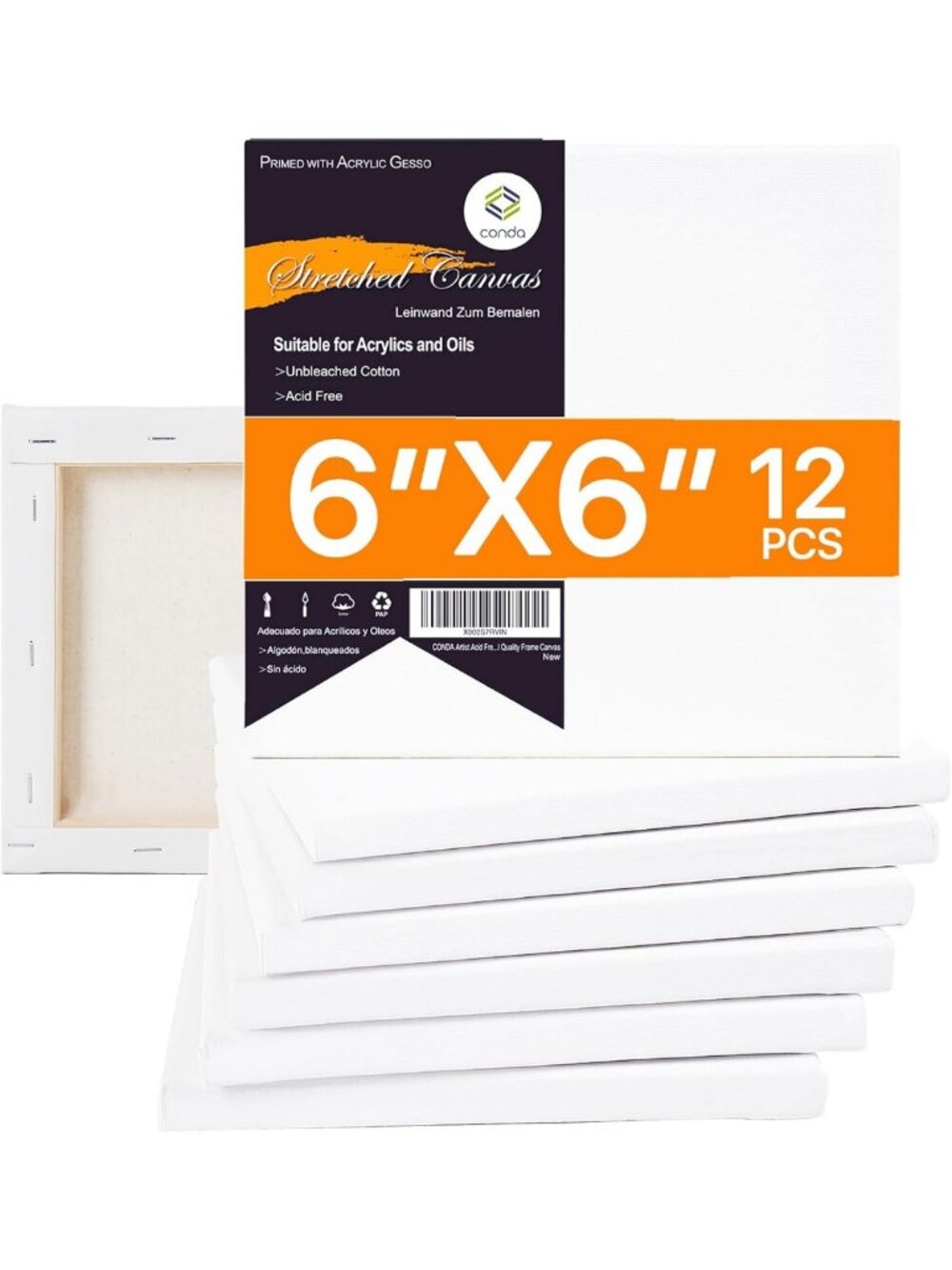 12-Pack 6x6 Inch Stretched Canvas for Acrylic & Oil Painting, 100% Cotton